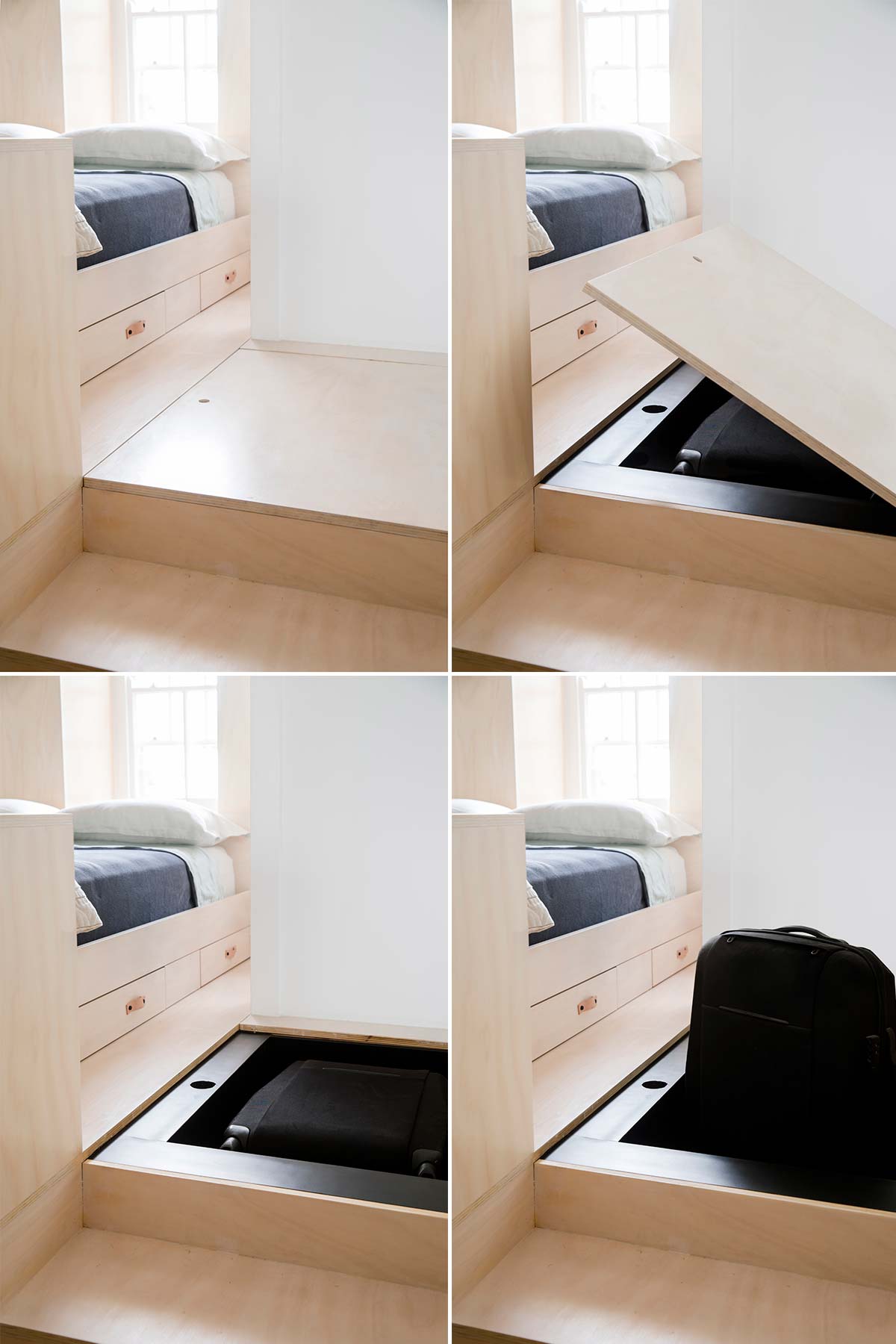 Дизайн интерьера маленькой квартиры в Сиднее - чемодан в ящике