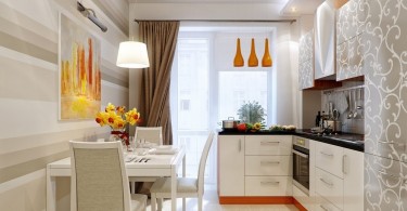 Интерьер современной кухни в серо-оранжевом цвете