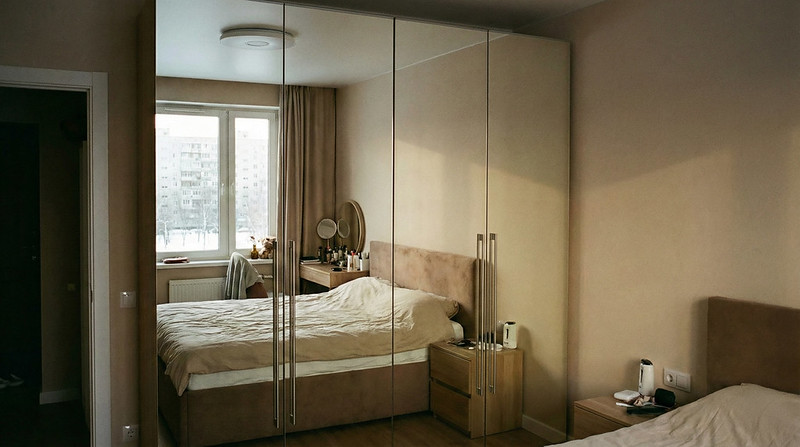 Зеркальный шкаф в спальне