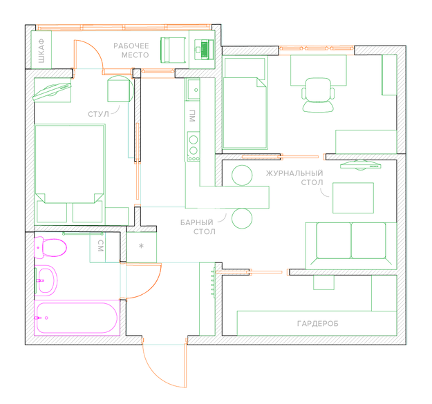 Планировка трёхкомнатной квартиры