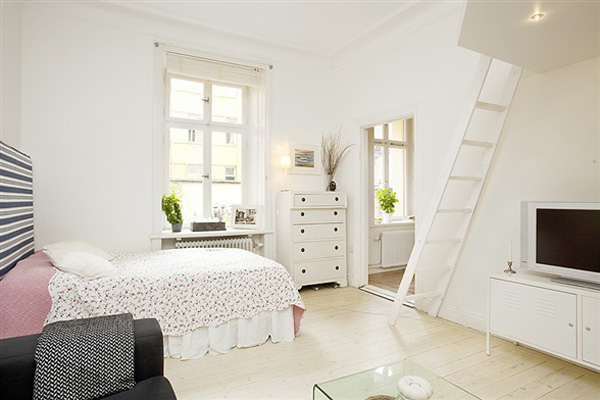 Интерьер квартиры-студии в белом цвете