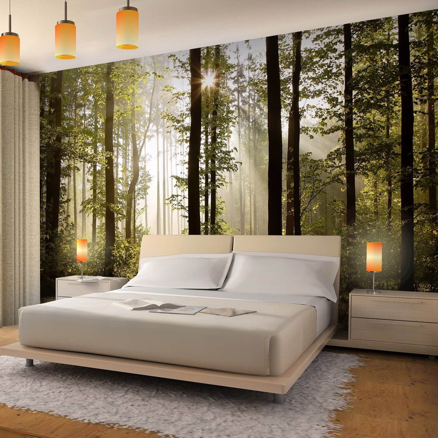 Фотообои лес в спальне